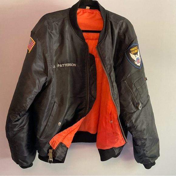SECURITY Bomber Jacket XXL Black Orange Lined Film TV Wardrobe - Picture 14 of 16